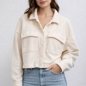 Abercrombie & Fitch Button Down Jacket Sweater Size Large Ivory Cream